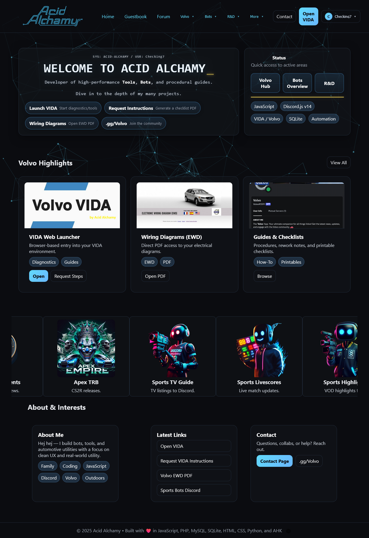 Acid Alchamy dashboard preview